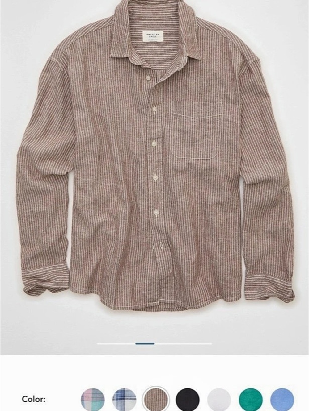 American Eagle AE Relaxed Fit Linen-Blend Button-Up Shirt Striped Linen Blend